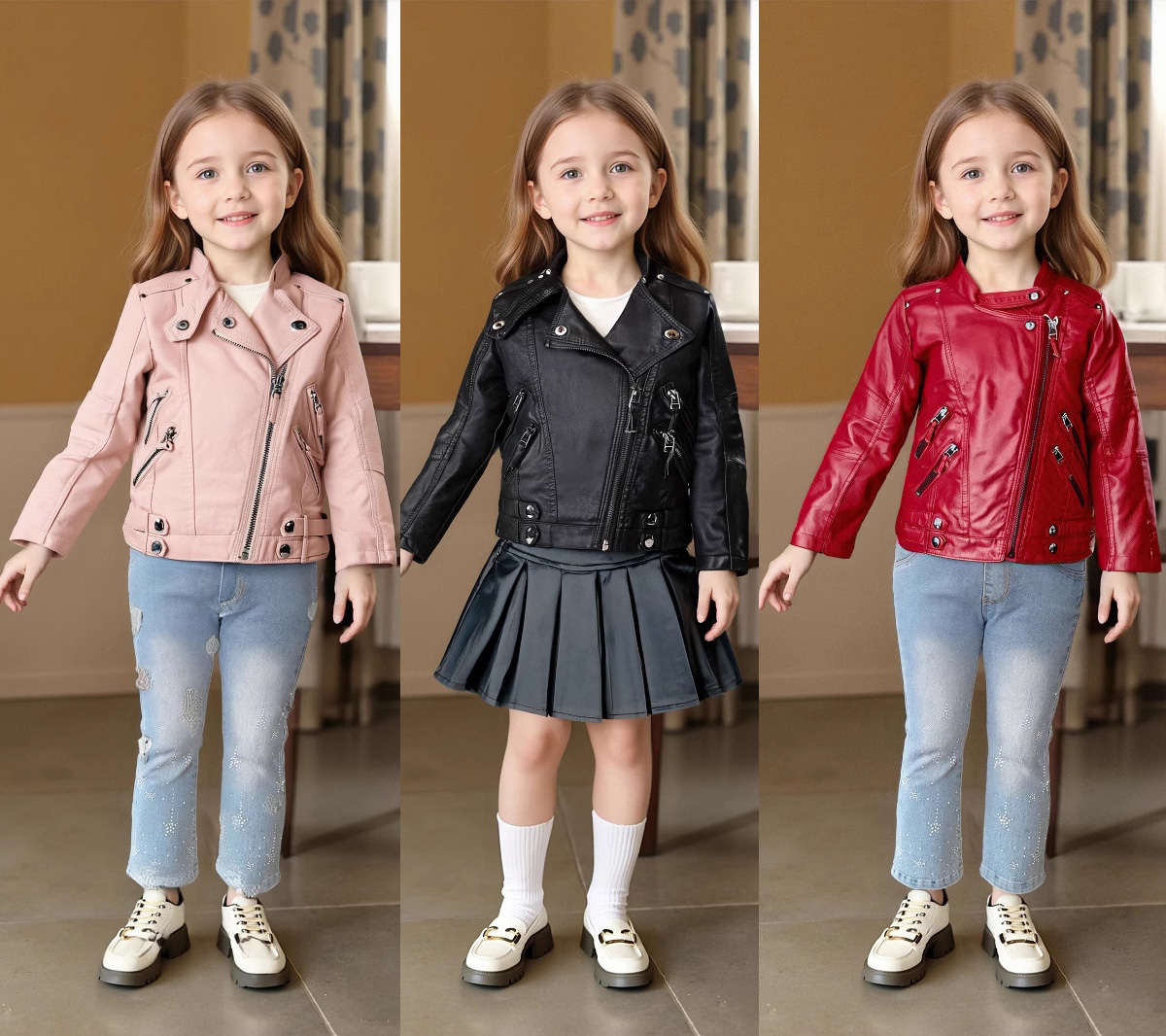 Streetwear Brand Red - Kurtka motocyklowa dla dziewczynek 2-12 lat,